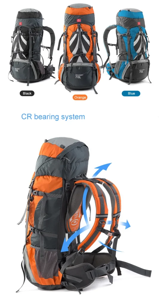 کوله‌پشتی حرفه‌ای نیچرهایک Naturehike NH70B070-B: ظرفیت 70 لیتر، طراحی ارگونومیک، جنس مقاوم پلی‌استر و نایلون با فریم آلومینیومی، ضدآب، مناسب کوهنوردی و طبیعت‌گردی - تصویر 11