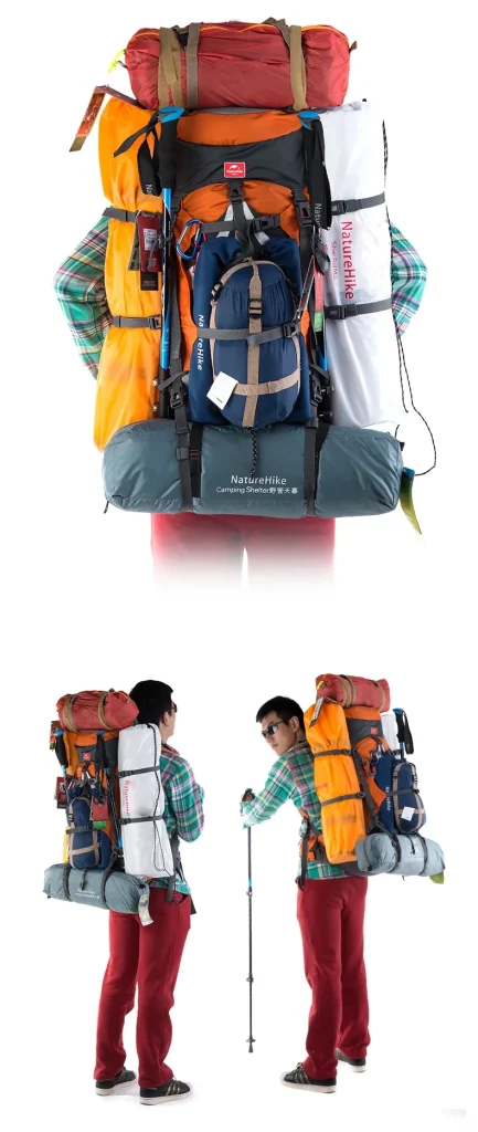 کوله‌پشتی حرفه‌ای نیچرهایک Naturehike NH70B070-B: ظرفیت 70 لیتر، طراحی ارگونومیک، جنس مقاوم پلی‌استر و نایلون با فریم آلومینیومی، ضدآب، مناسب کوهنوردی و طبیعت‌گردی - تصویر 12