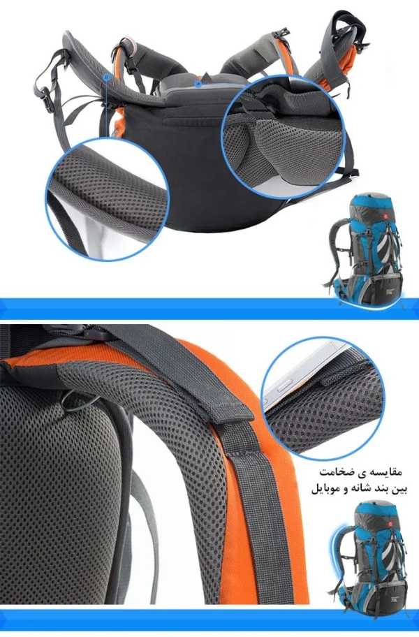تصویر کوله‌پشتی حرفه‌ای نیچرهایک Naturehike NH70B070-B: ظرفیت 70 لیتر، طراحی ارگونومیک، جنس مقاوم پلی‌استر و نایلون با فریم آلومینیومی، ضدآب، مناسب کوهنوردی و طبیعت‌گردی