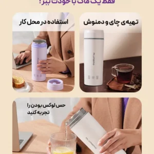 ماگ سفری همه‌کاره برقی Aijiabao مدل F02071، گرم‌کن آب و غذا همراه با نمایشگر دما و ضدآب لوت کمپینگ (3)