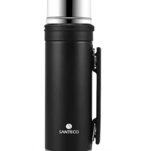 فلاسک استیل سانتکو مدل Santeco ASPEN، یک لیتری، ضد نشت، دوجداره، حفظ دما 24 ساعته، ایده‌آل برای ورزش و کمپینگ - لوت کمپینگ (8) مشکی