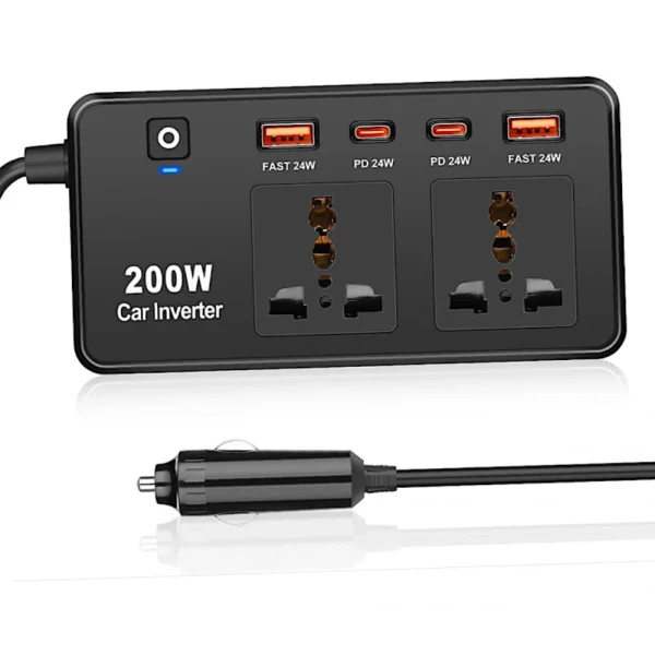 اینورتر 200 وات گرین لاین مدل Green Lion GC-200، شارژ سریع با 2 پریز AC و 4 پورت USB، مناسب سفر و خودرو - تصویر 2