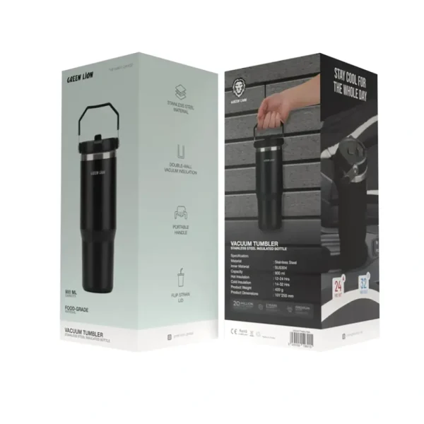 ماگ Green Lion Vacuum Tumbler 900ml، استیل ضدزنگ با عایق خلأ دوجداره، حفظ دما تا 24 ساعت - تصویر 10